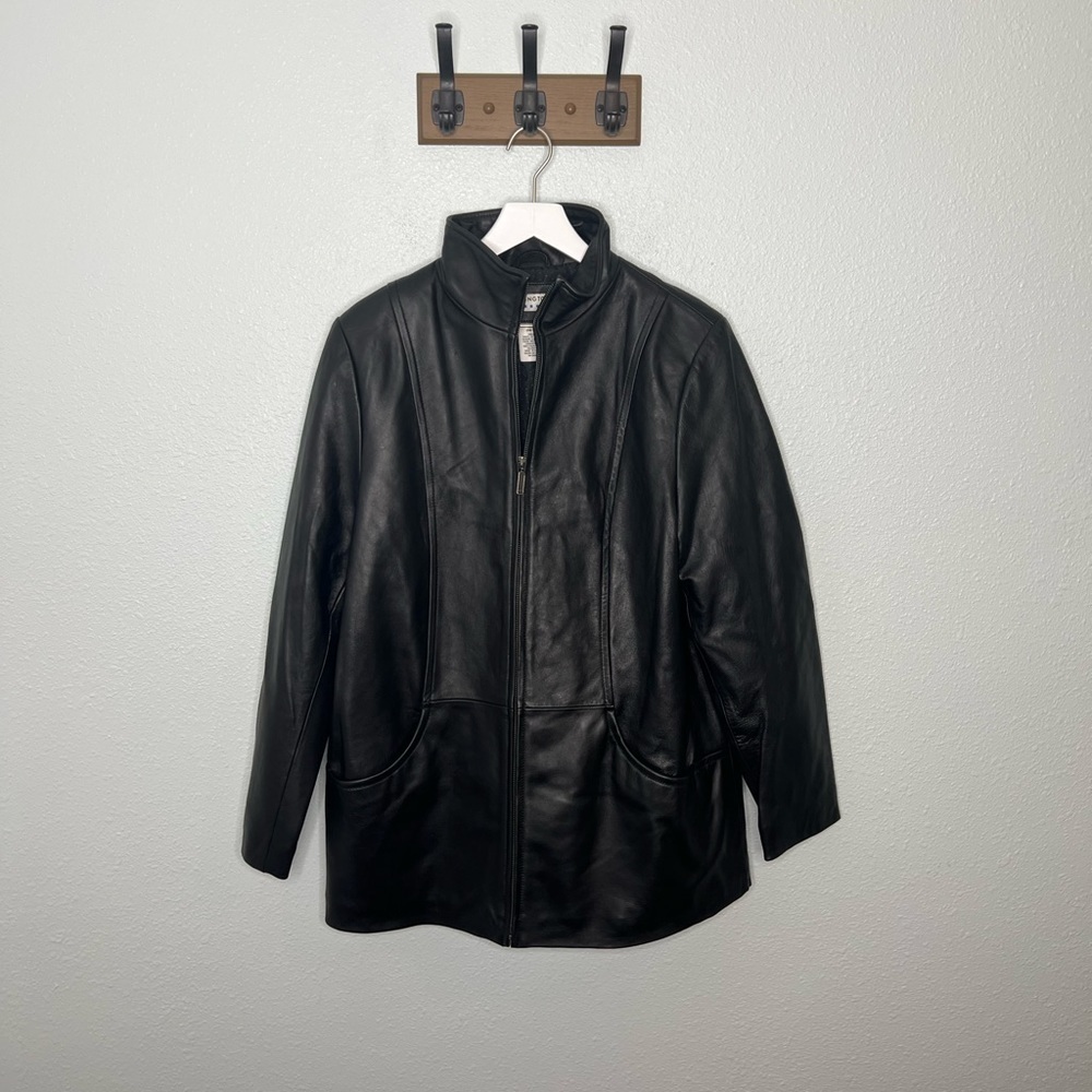 Vintage Black Leather Zip-Front Jacket